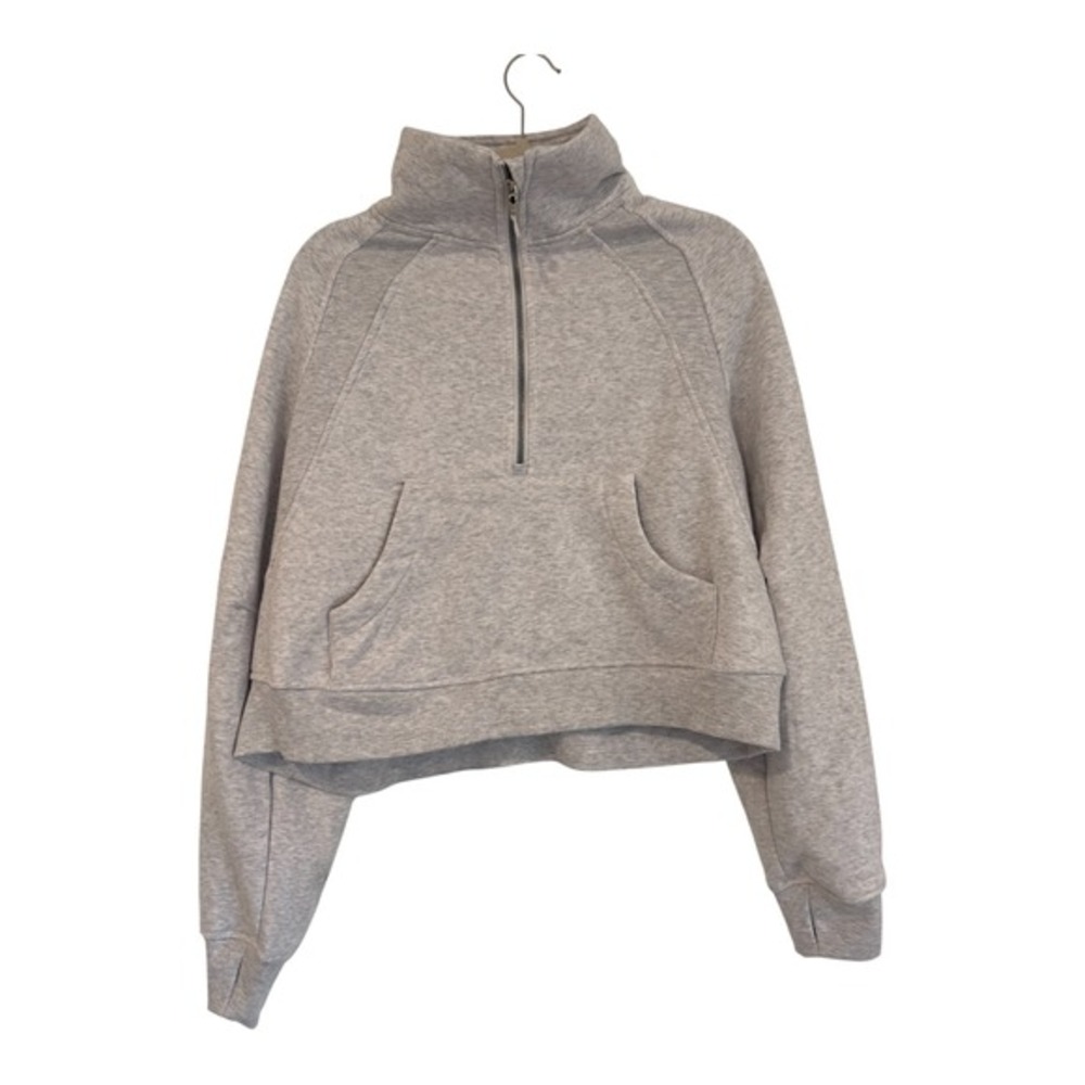 Glow Motion Womens Gray‎ Quarter Zip Cropped Sweatshirt Pullover Thumbholes L
